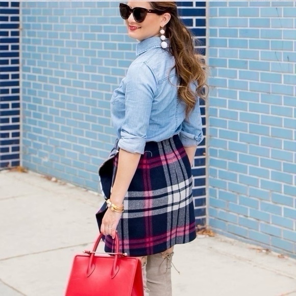 NEW J.Crew Navy Plaid Mini Wool Ruffle Skirt - Picture 4 of 10